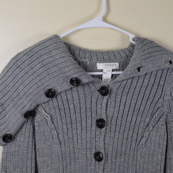 Kenar Wool Blend Grey Asymmetrical Neck Long Button Cardigan Sweater Winter Fall - Picture 2 of 13